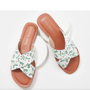 Jack Rogers Leather Slotted X-Band Slide Sandals Sloane Daisy Print Size 7